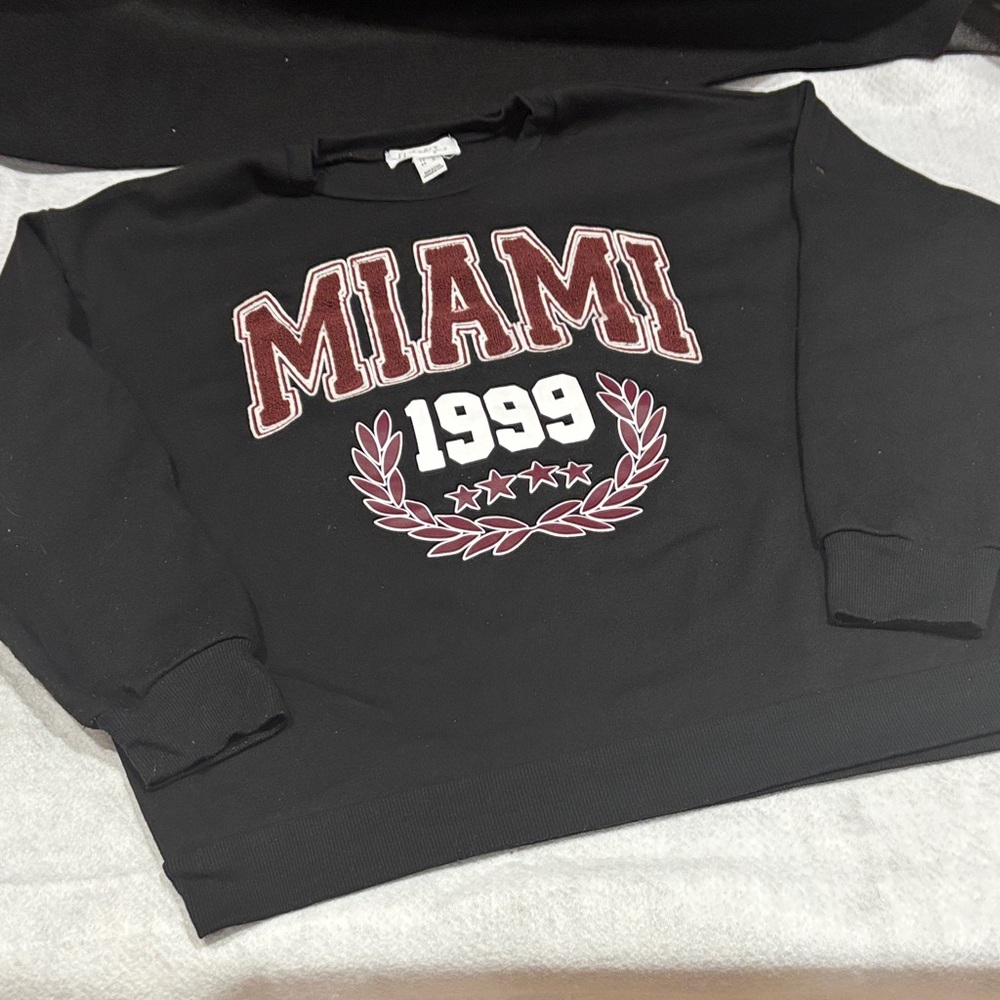 Miami 1999 Men's Black Chenille Lettered Crewneck Sweater